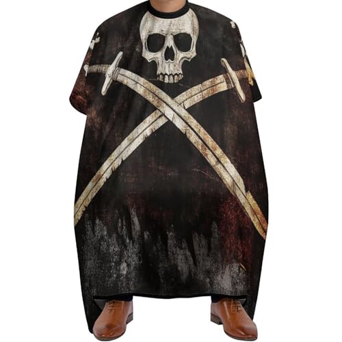 Haarschneide Umhang Piraten-Totenkopf-Flagge, Antistatisch Friseur Umhänge Professionelle Haarschneidemantel für Männer Salon 140X168cm von Generic