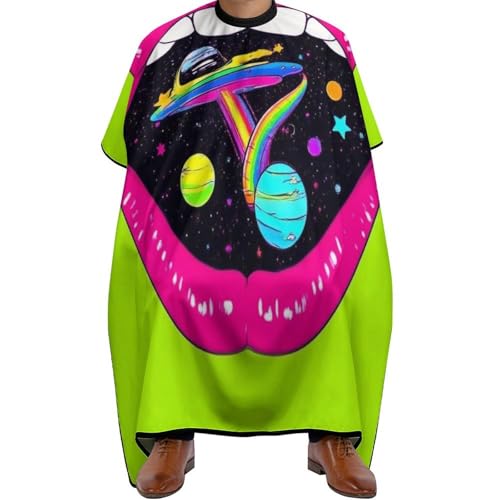 Haarschneide Umhang Süße Mundlippe mit Alien-UFO-Kunst, Polyester Friseurumhang Verstellbar Haar Schneideumhang für Frauen Haarschnitt 140X168cm von Generic