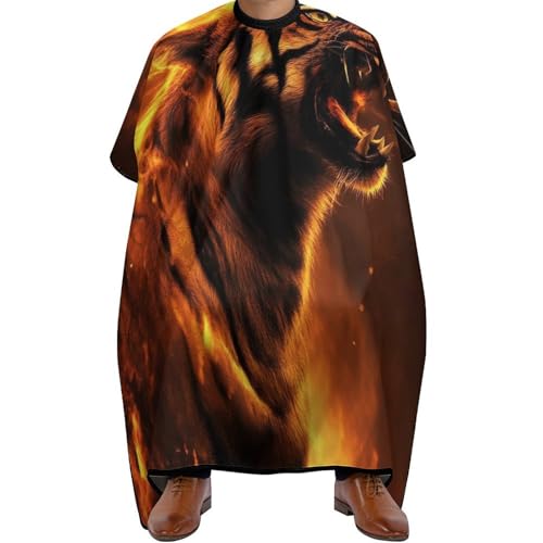 Haarschneide Umhang Tier wütend Feuer Flamme Tiger Kunst, Unisex Haarschneideumhang Verstellbar Friseur Umhänge für Haarstyling Männer 140X168cm von Generic