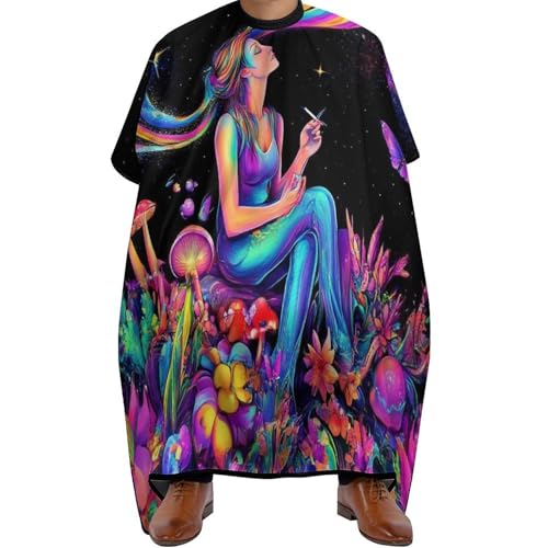 Haarschneide Umhang Trippy Galaxy Girl Regenbogen Pilz Blumen Blumenkunst, Verstellbar Friseur Umhänge Mode Haarschneidemantel für Haarstyling Erwachsene 140X168cm von Generic