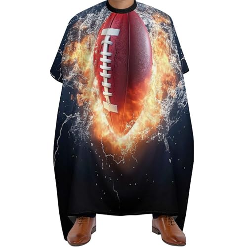 Haarschneide Umhang Wasser Feuer Flamme American Football, Wasserdicht Friseur Umhänge Verstellbar Haarschneideumhang für Salon Männer 140X168cm von Generic