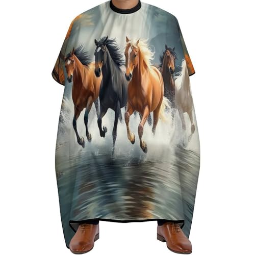 Haarschneide Umhang Wilde Tiere Pferde laufen im Fluss Wasser Pferd, Wasserdicht Salon Umhang Mode Friseur Umhänge für Männer Salon 140X168cm von Generic