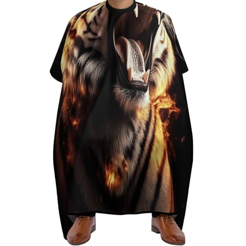 Haarschneide Umhang Wildes Feuer Flamme Tiger Druck, Mode Friseure Kleid Professionelle Friseur Umhänge für Haarschnitt Erwachsene 140X168cm von Generic