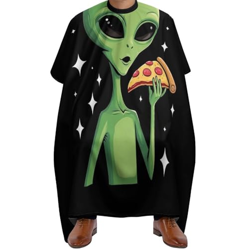Haarschneidemantel Lustiger Außerirdischer, der Pizza isst, Mode Haar Schneideumhang Wasserdicht Haarschneideumhang für Haarschnitt Männer 140X168cm von Generic
