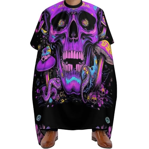 Haarschneidemantel Trippy Totenkopf Pilz Kunst Lila, Unisex Haar Schneideumhang Professionelle Barber Cape für Frauen Männer 140X168cm von Generic