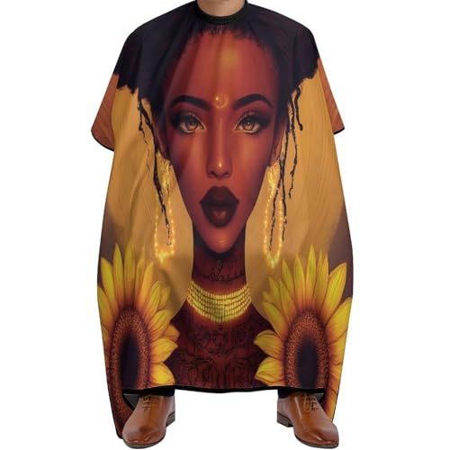 Haarschneideumhang Afroamerikanerin Schwarze Frau Mädchen Malerei Sonnenblume, Mode Haarschneide Umhang Polyester Friseurumhang für Haarstyling Frauen 140X168cm von Generic