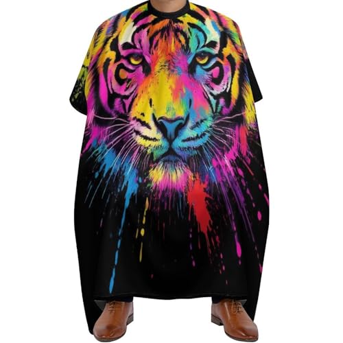 Haarschneideumhang Bunte Splatter Wildtier Tiger Abstrakte Kunst, Unisex Haar Schneideumhang Wasserdicht Friseure Kleid für Haarschnitt Frauen 140X168cm von Generic