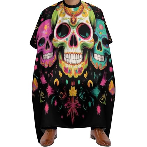 Haarschneideumhang Trippy Totenkopf Sonne und Mond Kunst, Antistatisch Friseure Kleid Professionelle Friseur Umhänge für Männer Erwachsene 140X168cm von Generic