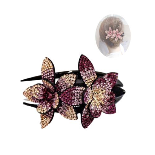 Haarspange mit Strass-Doppelblüte, schicker Haarschmuck für Damen, dekorative Haarspangen (Purple1) von Generic