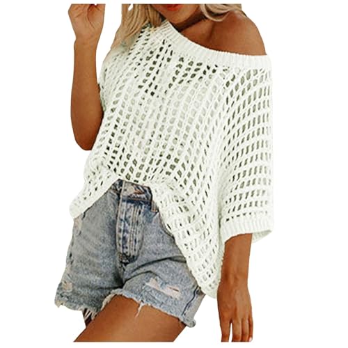 Häkelpullover Damen Schulterfrei Rundhals Strickpullover Oversize Hakelnadel Cover Up Mesh Oberteil Lechit lässig Casual Bademode Häkelpullover Damen Schulterfrei Rundhals Strickpullover Oversize Hakelnadel Cover Up Mesh Oberteil Lechit lässig Casual Bademode von Generic
