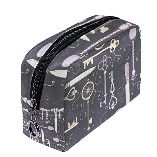 Hängende Reise Kulturtasche, tragbarer Make up Organizer, Kosmetikhalter für Pinsel Set,Cartoon Retro Schlüssel Löffel Besteck Muster von Generic