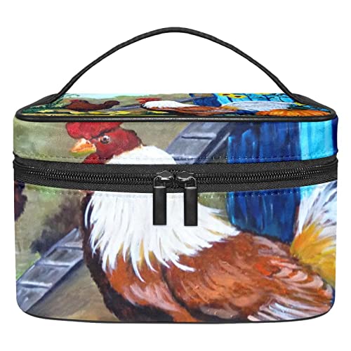 Hängende Reise Kulturtasche, tragbarer Make up Organizer, Kosmetikhalter für Pinsel Set,Hahn Bauernhof Frühlings Ölgemälde von Generic