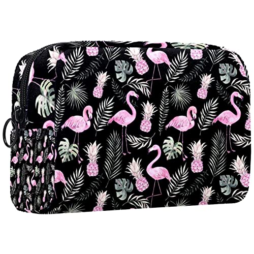 Hängende Reise Kulturtasche, tragbarer Make up Organizer, Kosmetikhalter für Pinsel Set,Rosa Ananas Flamingo Tropische Blätter von Generic