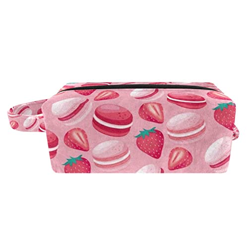 Hängende Reise Kulturtasche, tragbarer Make up Organizer, Kosmetikhalter für Pinsel Set,Rosa Macaron Erdbeerreizender Muster Bonbon von Generic