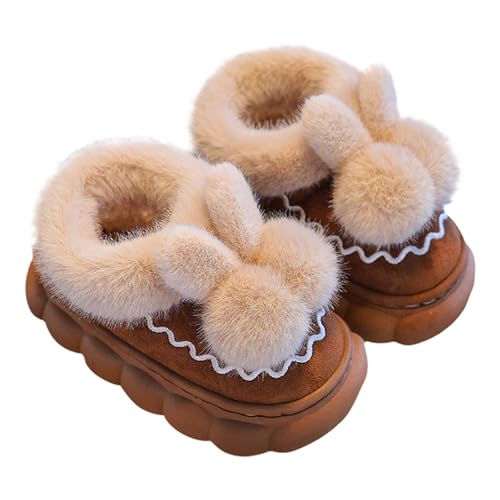 Häschen Hausschuhe Plüsch Kinderhausschuhe Süße Tierhausschuhe Mädchen Warm Pantoffeln Gefüttert Slipper Flauschig Kaninchen Hause Schuhe Outdoor Kuschelig Winterschuhe (1-Brown, 26 Toddler) von Generic