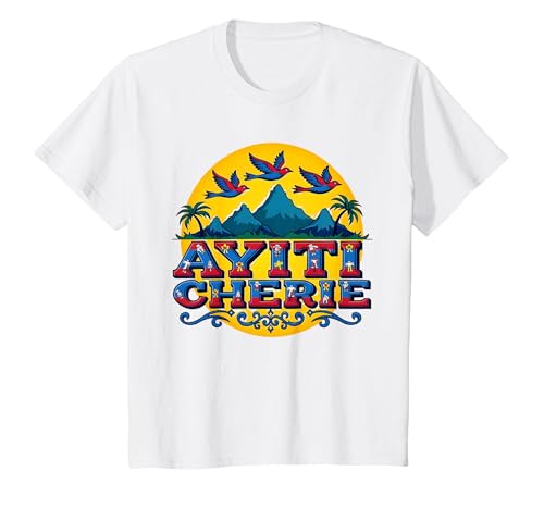Haitian Pride Ayiti Cherie Kunst im tropischen Paradies T-Shirt, Kinder, Weiß, 152 von Generic