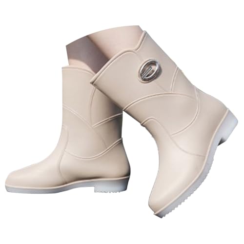 Halbhöhe Gummistiefel Damen Gefüttert - Stiefel Casual Antie-Rutsch Gummi Leichte Gummistie Gartenschuhe Gummistiefel Atmungsaktiv Schlupfstiefel Stiefeletten Wasserdicht Regenstiefel (Beige, 37) von Generic