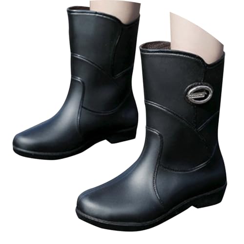 Halbhöhe Gummistiefel Damen Gefüttert - Stiefel Casual Antie-Rutsch Gummi Leichte Gummistie Gartenschuhe Gummistiefel Atmungsaktiv Schlupfstiefel Stiefeletten Wasserdicht Regenstiefel (Black, 38) von Generic