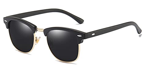 Halbrandlose Retro-Sonnenbrille, polarisiert, Männer und Frauen, trendige Sonnenbrille zum Fahren, UV-Schutz (Schwarz/Gold) von Generic