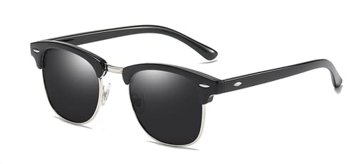 Halbrandlose Retro-Sonnenbrille, polarisiert, Männer und Frauen, trendige Sonnenbrille zum Fahren, UV-Schutz (Schwarz/Silber) von Generic