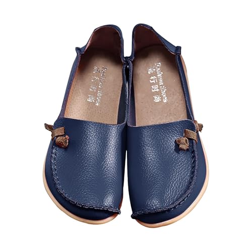 Halbschuhe Damen Schwarz Leder - Bootsschuhe Damen 39 Leder - Mokassin Flache Schuhe Slip-On Mode Lässig Slipper Frauen Leder Bootsschuhen Weibliche Sommer Segeltuchschuhe Sommer Turnschuhe von Generic