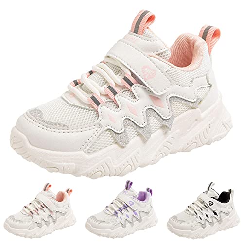 Halbschuhe Mädchen 34 für und Mädchen Dicke Sohlen rutschfeste Schnürung Hakenschlaufe Mesh atmungsaktiv bequem einfarbig lässig Schuhe Kinder Mädchen 28 (Pink, 33 Big Kids) von Generic