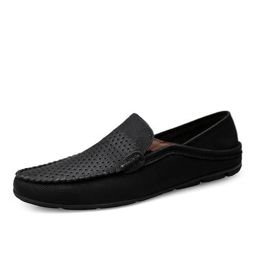 Halbschuhe for Herren, einfarbig, atmungsaktiv, runde Zehenpartie, veganes Leder, bequem, leicht, rutschfest, Klassische Slipper for den Außenbereich(Color:Black Hollow Out,Size:37 EU) von Generic