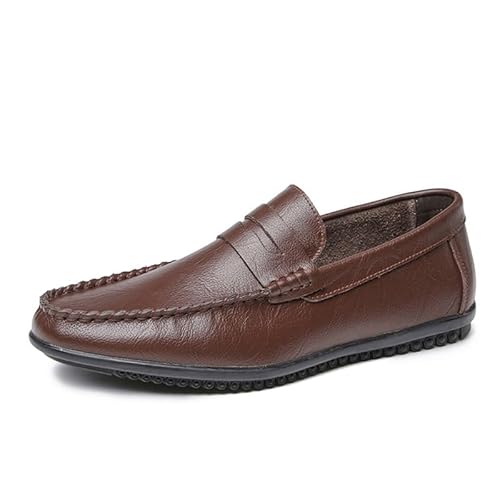 Halbschuhe for Herren, einfarbig, runde Zehenpartie, Leder, Penny-Loafer, bequem, rutschfest, rutschfest, for den Abschlussball(Dunkelbraun,37 EU) von Generic