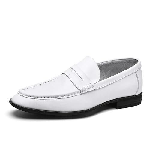 Halbschuhe for Herren, runde Zehenpartie, einfarbig, Leder, Penny-Loafer, Flacher Absatz, bequem, widerstandsfähig, lässig, for Reinschlüpfen(Weiss,40 EU) von Generic
