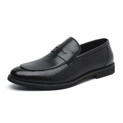 Halbschuhe for Herren aus echtem Leder, brünierte Zehenpartie, rutschfest, bequem, modisch, lässig, for Reinschlüpfen(Color:Schwarz,Size:43 EU) von Generic