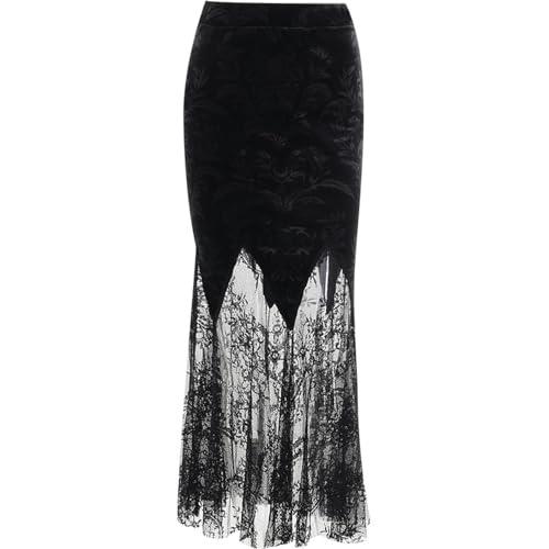 Halbtransparenter Spitzenrock mit Designmuster für Damen – Schwarz – L von Generic