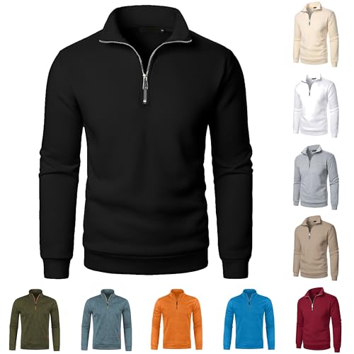 Half Zip Pullover Herren Langarmshirt ohne Kapuze für Männer Einfarbig Arbeitspullover Große Größen Winter Sport Herrenpullover Sweater Atmungsaktiv Shirt Sweatshirt von Generic