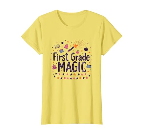 Hallo, Mädchen aus der 1. Klasse, Zauberschule, Spaß T-Shirt, Damen, Gelb, XS von Generic