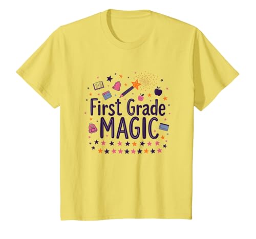 Hallo, Mädchen aus der 1. Klasse, Zauberschule, Spaß T-Shirt, Kinder, Gelb, 92 von Generic