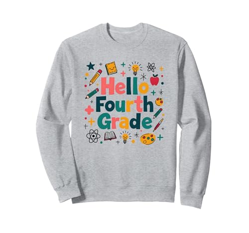 Hallo, Schulbedarf, Lernspaß für Mädchen der vierten Klasse Sweatshirt, Unisex für Erwachsene, Grau Meliert, S von Generic