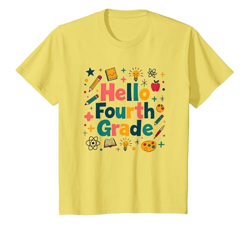 Hallo, Schulbedarf, Lernspaß für Mädchen der vierten Klasse T-Shirt, Kinder, Gelb, 152 von Generic
