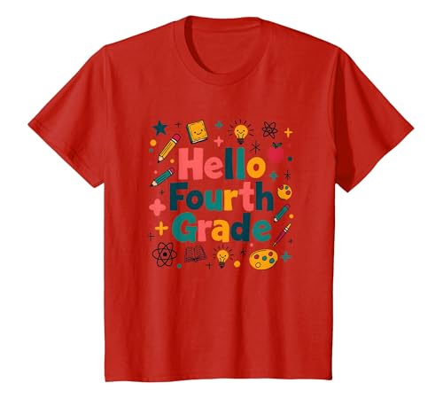 Hallo, Schulbedarf, Lernspaß für Mädchen der vierten Klasse T-Shirt, Kinder, Rot, 152 von Generic