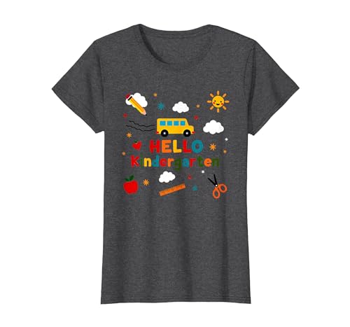 Hallo Kindergarten Jungen Schule Abenteuer Fröhliches Lernen T-Shirt, Damen, Anthrazit Meliert, XS Hallo Kindergarten Jungen Schule Abenteuer Fröhliches Lernen T-Shirt, Damen, Anthrazit Meliert, XS von Generic