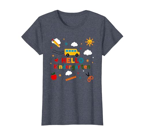 Hallo Kindergarten Jungen Schule Abenteuer Fröhliches Lernen T-Shirt, Damen, Blau Meliert, XS Hallo Kindergarten Jungen Schule Abenteuer Fröhliches Lernen T-Shirt, Damen, Blau Meliert, XS von Generic