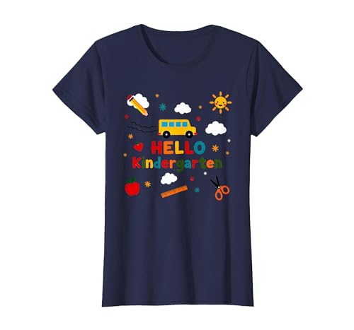Hallo Kindergarten Jungen Schule Abenteuer Fröhliches Lernen T-Shirt, Damen, Marineblau, XS von Generic