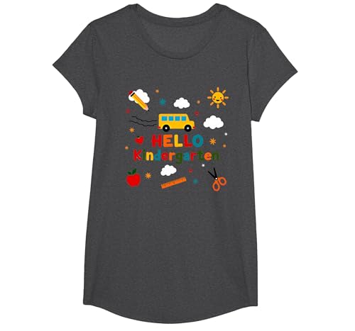 Hallo Kindergarten Jungen Schule Abenteuer Fröhliches Lernen T-Shirt, Girls, Anthrazit Meliert, XS Hallo Kindergarten Jungen Schule Abenteuer Fröhliches Lernen T-Shirt, Girls, Anthrazit Meliert, XS von Generic