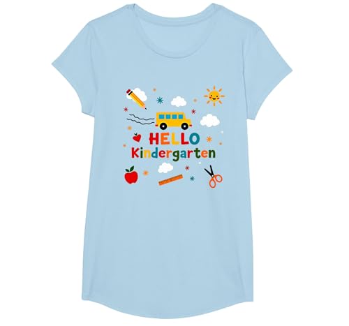 Hallo Kindergarten Jungen Schule Abenteuer Fröhliches Lernen T-Shirt, Girls, Himmelblau, XS von Generic