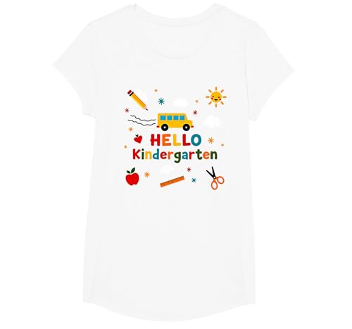 Hallo Kindergarten Jungen Schule Abenteuer Fröhliches Lernen T-Shirt, Girls, Weiß, XS von Generic