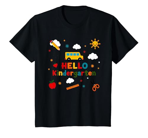 Hallo Kindergarten Jungen Schule Abenteuer Fröhliches Lernen T-Shirt, Kinder, Schwarz, 98 von Generic