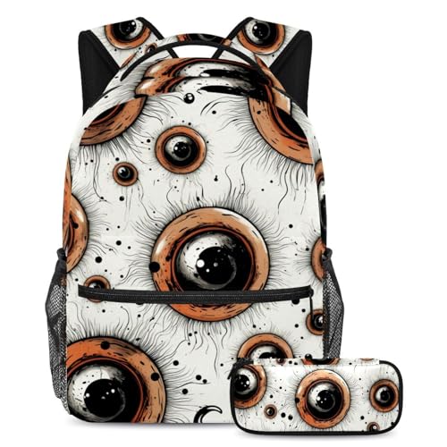 Halloween Augapfel Rucksack und Federmäppchen Set - Ideal für Studenten, Kinder, Jungen und Mädchen, Mehrfarbig #02, B：29.4x20x40cm P：19x7.5x3.8cm, Daypack Rucksäcke von Generic