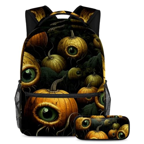 Halloween Augapfel Rucksack und Federmäppchen Set - Ideal für Studenten, Kinder, Jungen und Mädchen, Mehrfarbig #05, B：29.4x20x40cm P：19x7.5x3.8cm, Daypack Rucksäcke von Generic