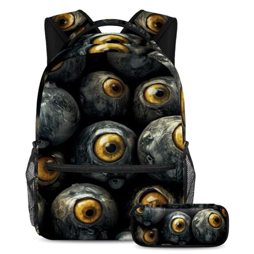 Halloween Augapfel Rucksack und Federmäppchen Set - Perfekt für Studenten, Kinder, Jungen und Mädchen, Mehrfarbig #01, B：29.4x20x40cm P：19x7.5x3.8cm, Daypack Rucksäcke von Generic