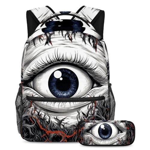 Halloween Augapfel Rucksack und Federmäppchen Set - Perfekt für Studenten, Kinder, Jungen und Mädchen, Mehrfarbig #07, B：29.4x20x40cm P：19x7.5x3.8cm, Daypack Rucksäcke von Generic