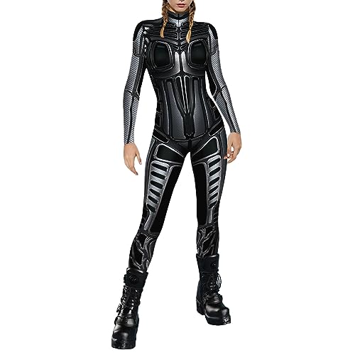 Halloween-Bodys für Frauen, sexy, Cospaly, Totenkopf, Skelettdruck, figurbetont, einteilig, Overall, Skinny Strumpfhose, Catsuit, Kostüm, Bodys für Frauen, langärmelig von Generic