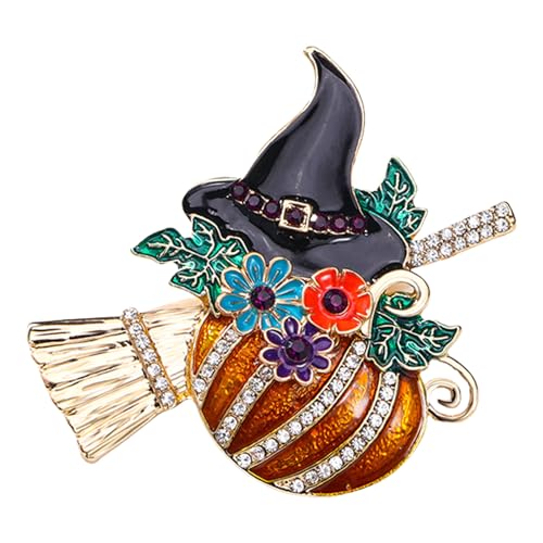 Halloween-Brosche, Halloween-Kürbis-Anstecknadel, Thanksgiving-Brosche, Strass-Kürbis-Strasssteine, Legierung, schwarzer Hut von Generic